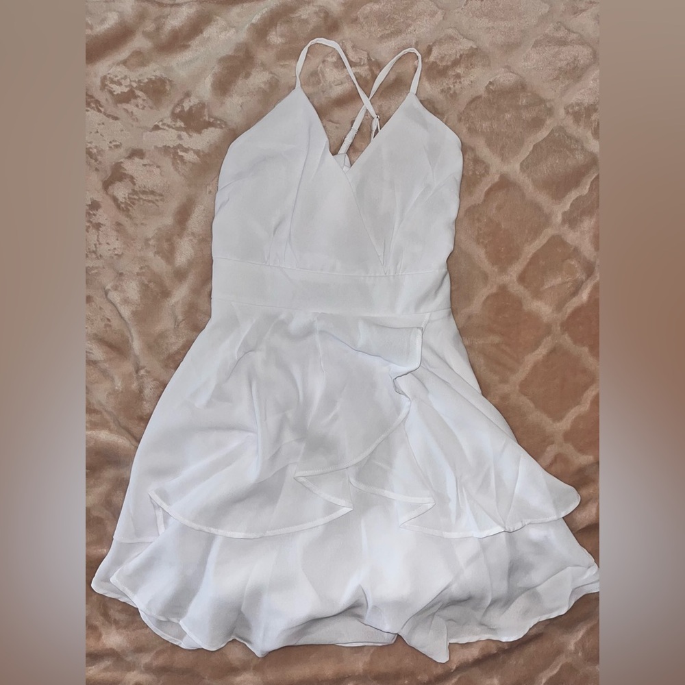 V’NECK MINI DRESS CRISSCROSS OPEN BACK TIE WAIST
